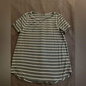 Pink Clover Green and White Striped Scoop Neck top